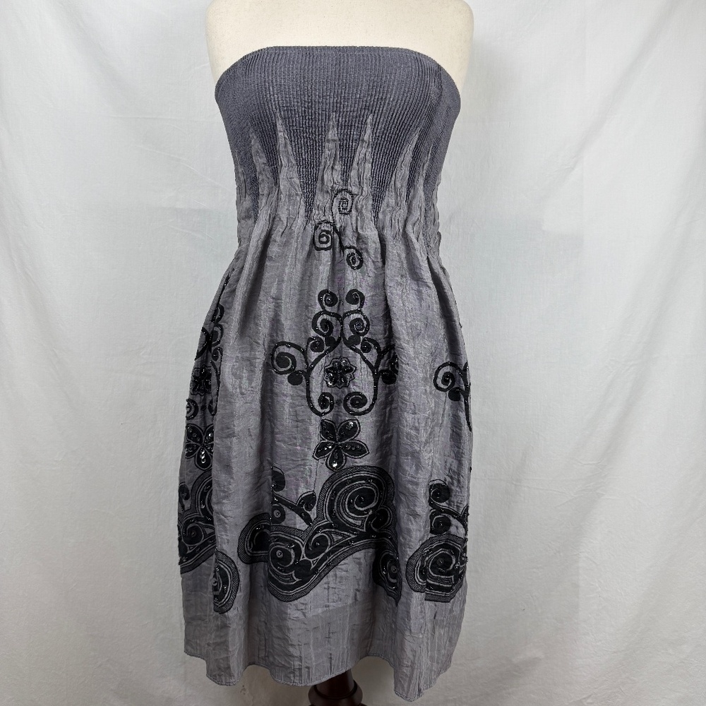 Anthropologie Gray Black Strapless Dress or Maxi Skirt